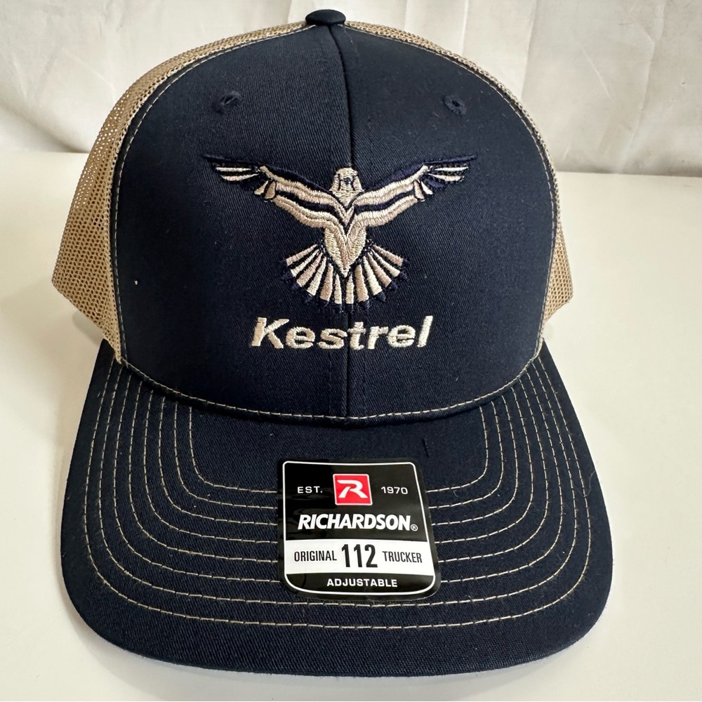 Kestrel Field Service Work Trucker Hat  with Embroidered Logo Navy & Tan